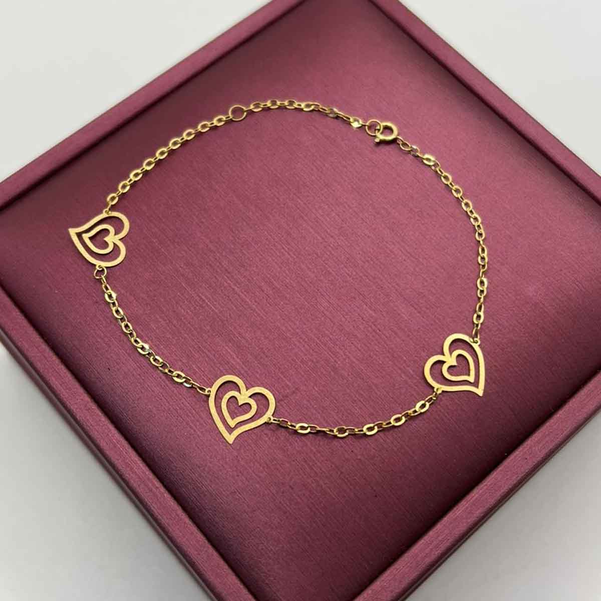 18k Real Gold Double Heart Charm Bracelet 012