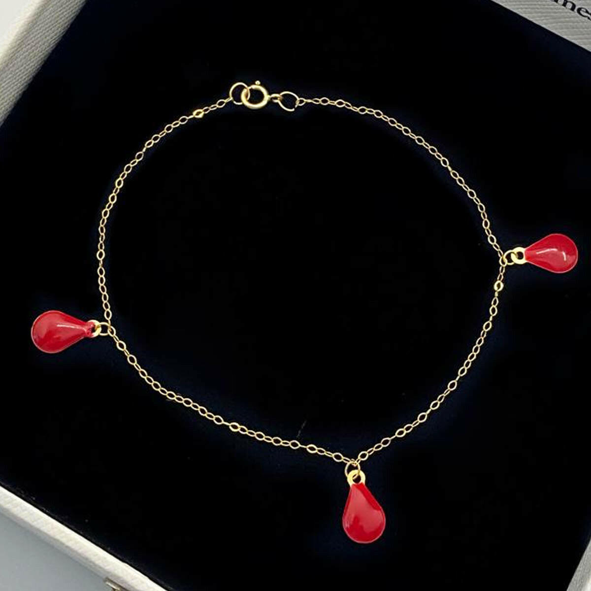 18k Real Saudi Gold Red Chalcedony Drop Bracelet 106