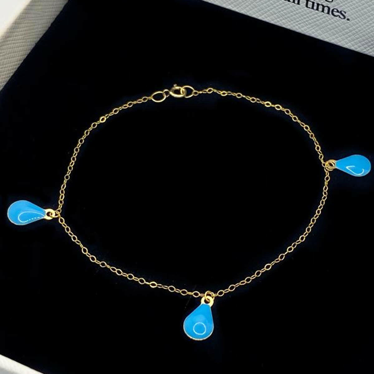 18k Real Saudi Gold Blue Chalcedony Drop Bracelet 107