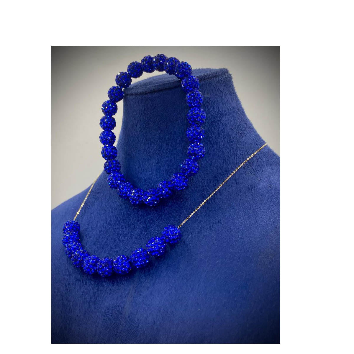 18k Real Gold Blue Necklace And Bracelet Set 137