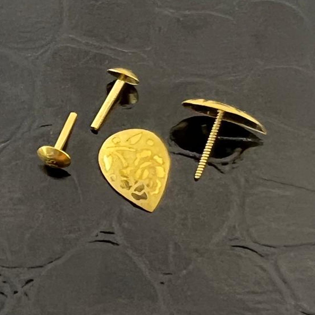 18k Real Saudi Gold Eyedrop Screw Earrings 060