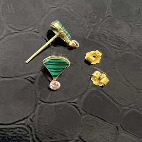 18k Real Saudi Gold Drop Stone Stud Earrings 063