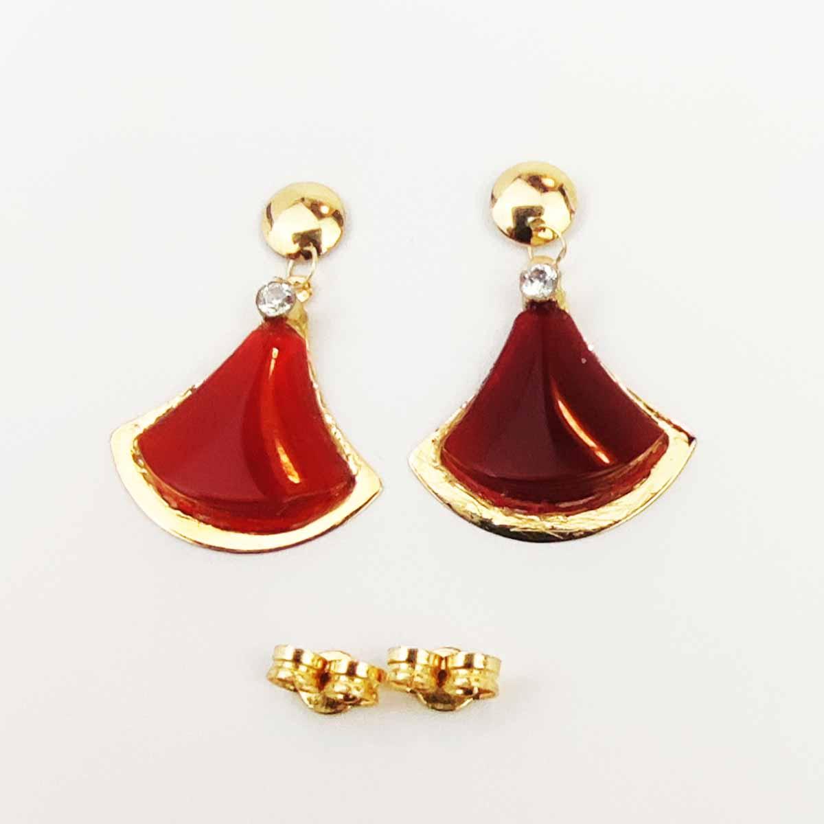 18K Gold Red Artificial Stone Earrings 002
