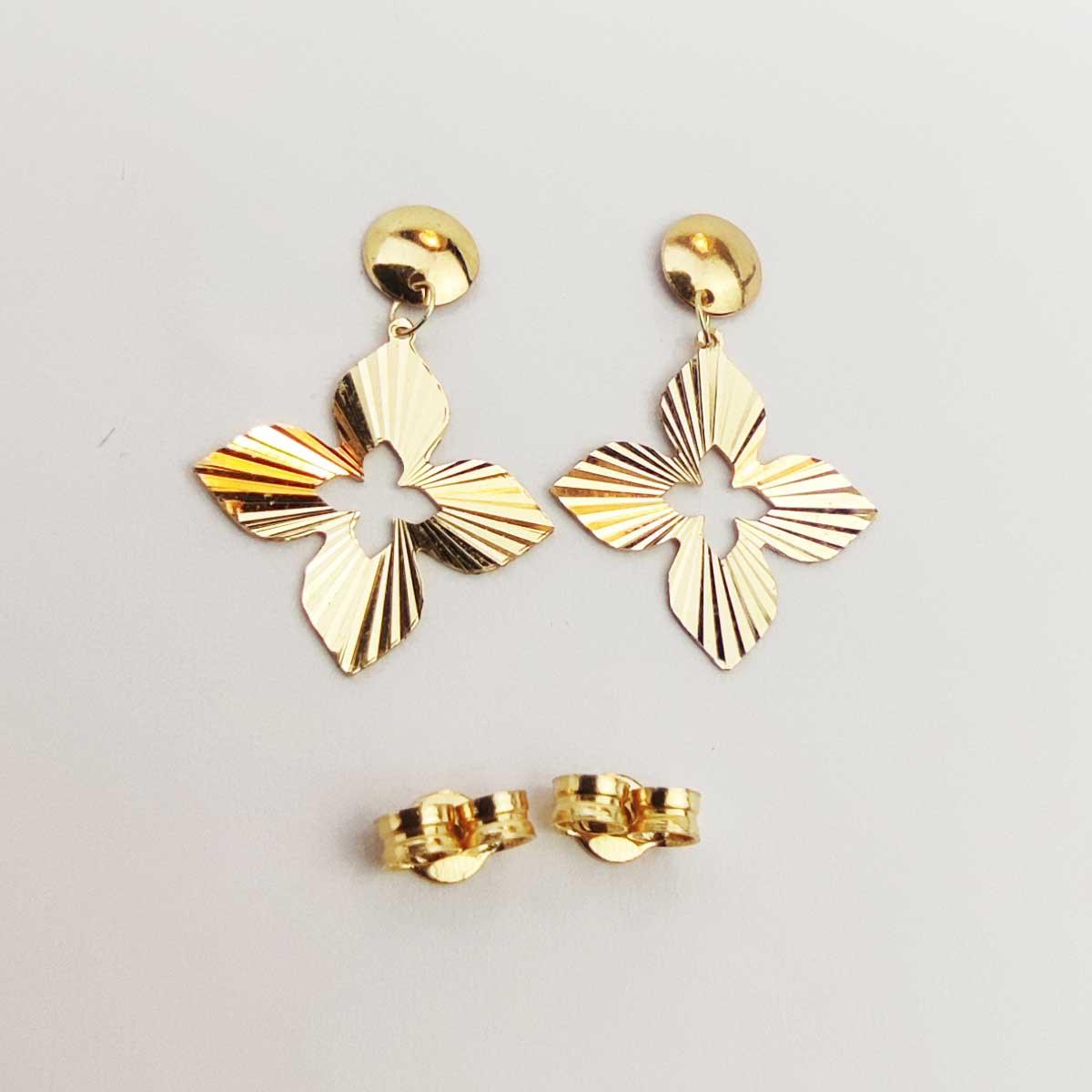 18K Saudi Gold Flower Earrings 003 - Embellish Gold
