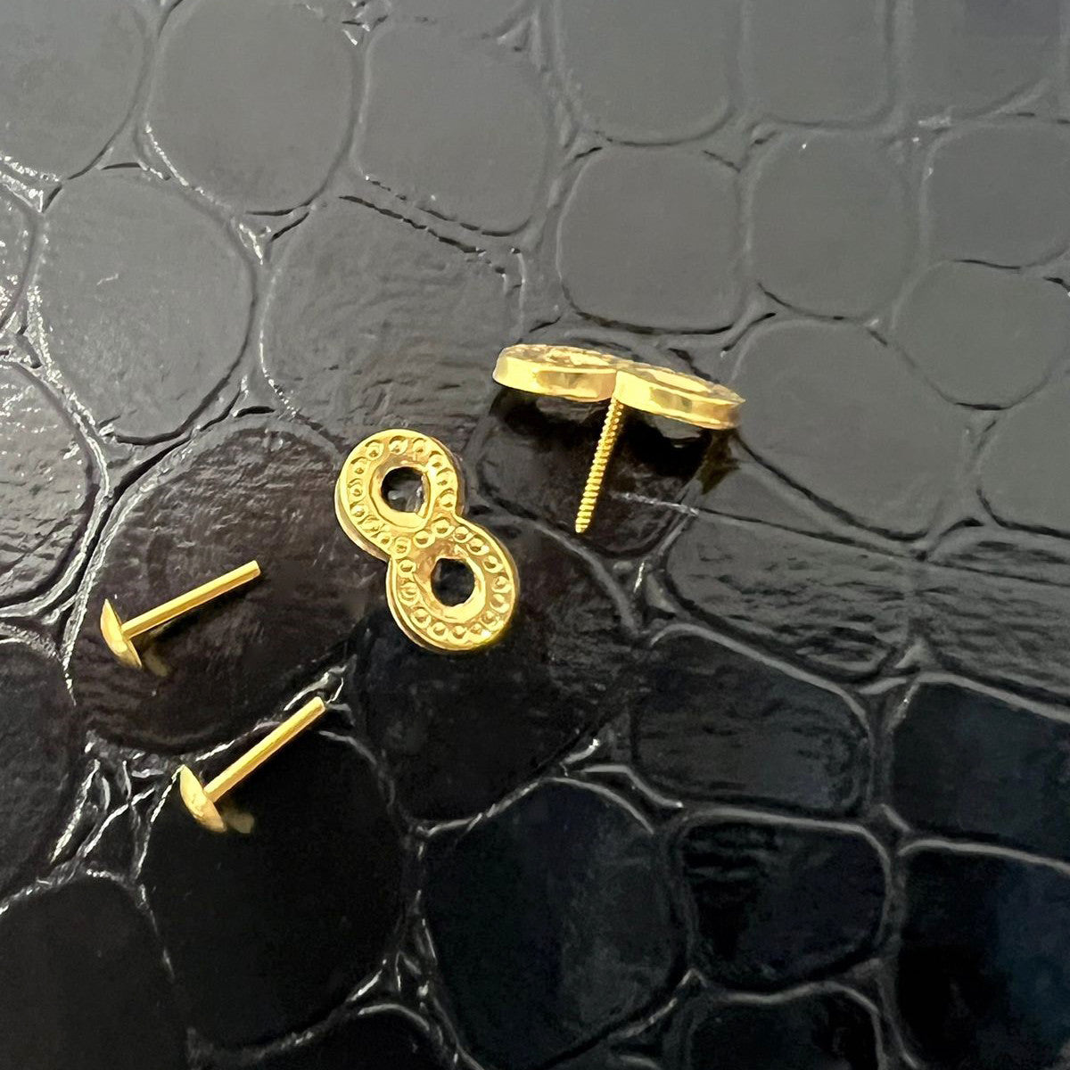 18k Real Saudi Gold Infinity Screw Earrings 040