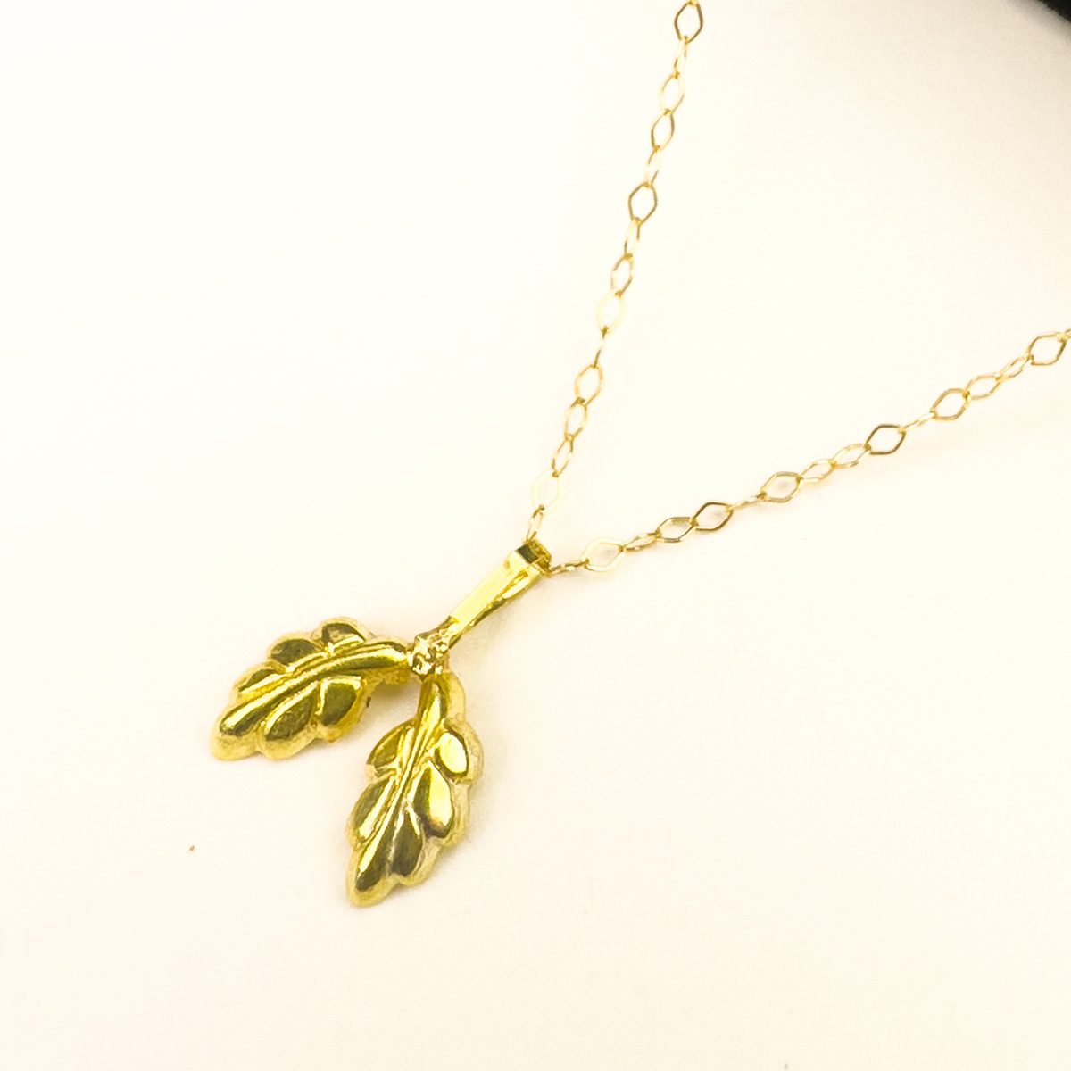 18K Real Saudi Gold Leaves Necklace 040