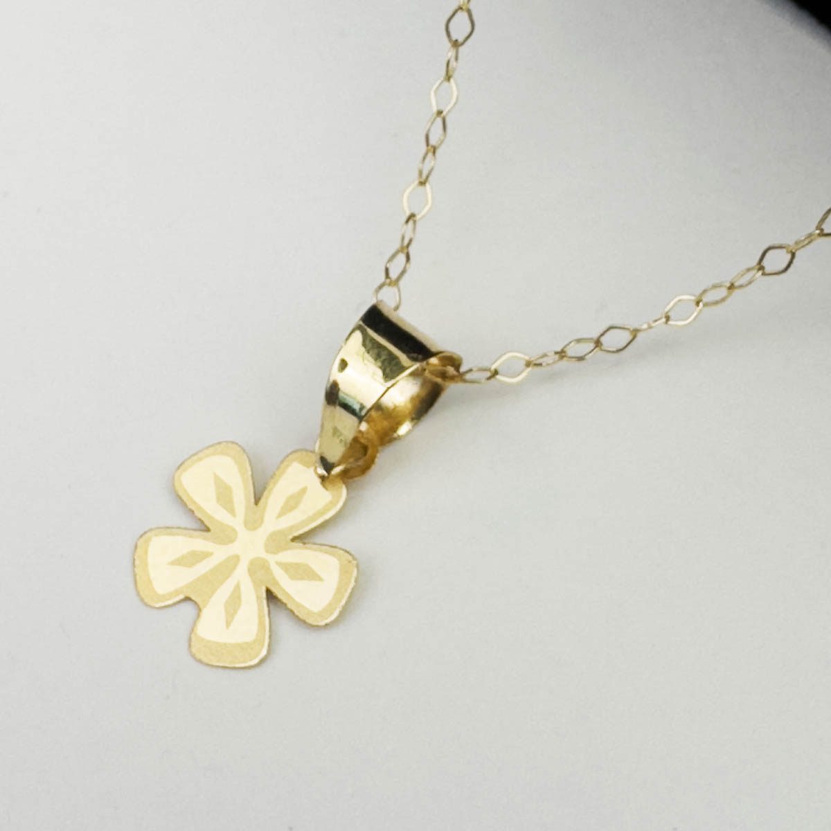 18k Real Saudi Gold Four leave Clover Necklace 045