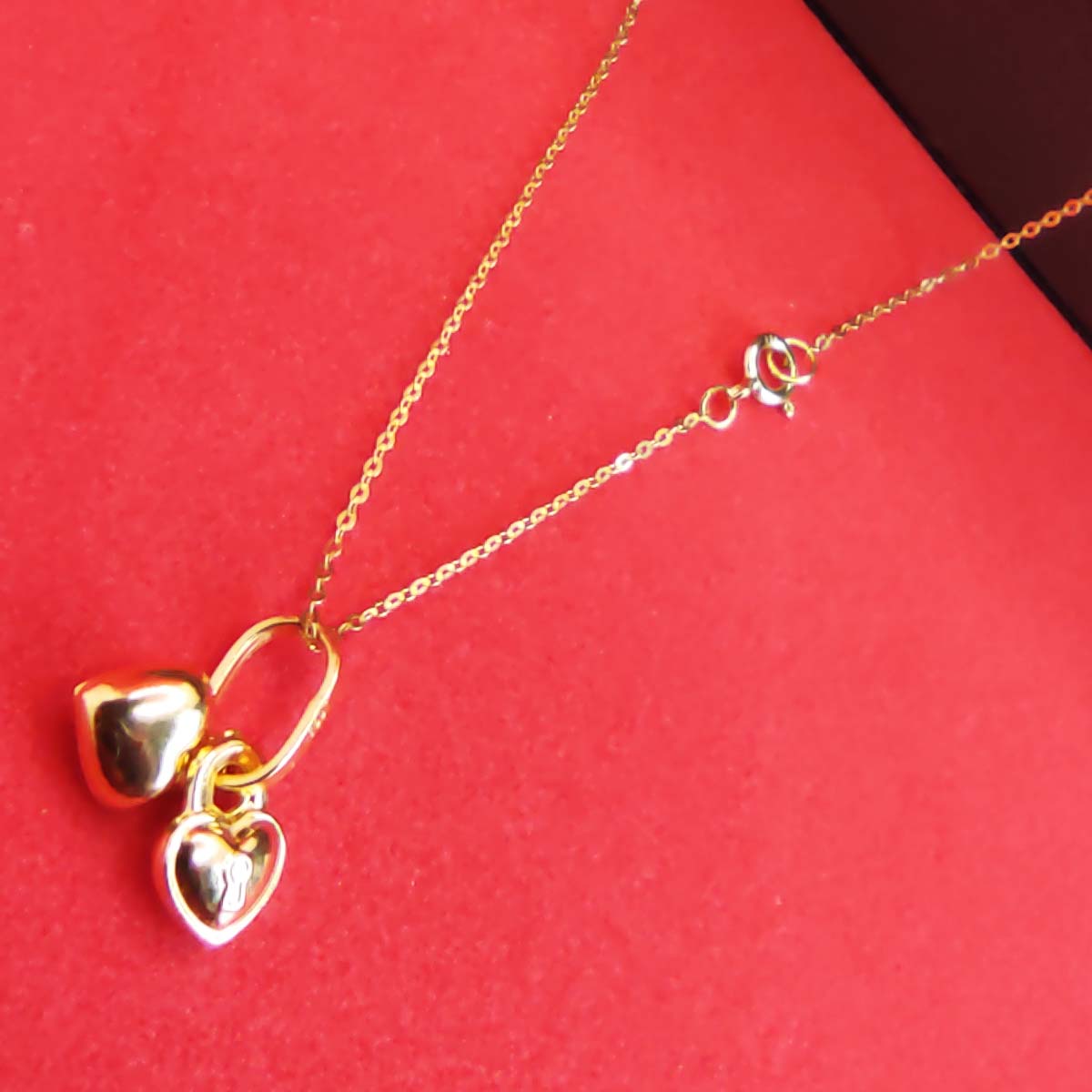 18K Gold Double Heart Necklace 007 - Embellish Gold