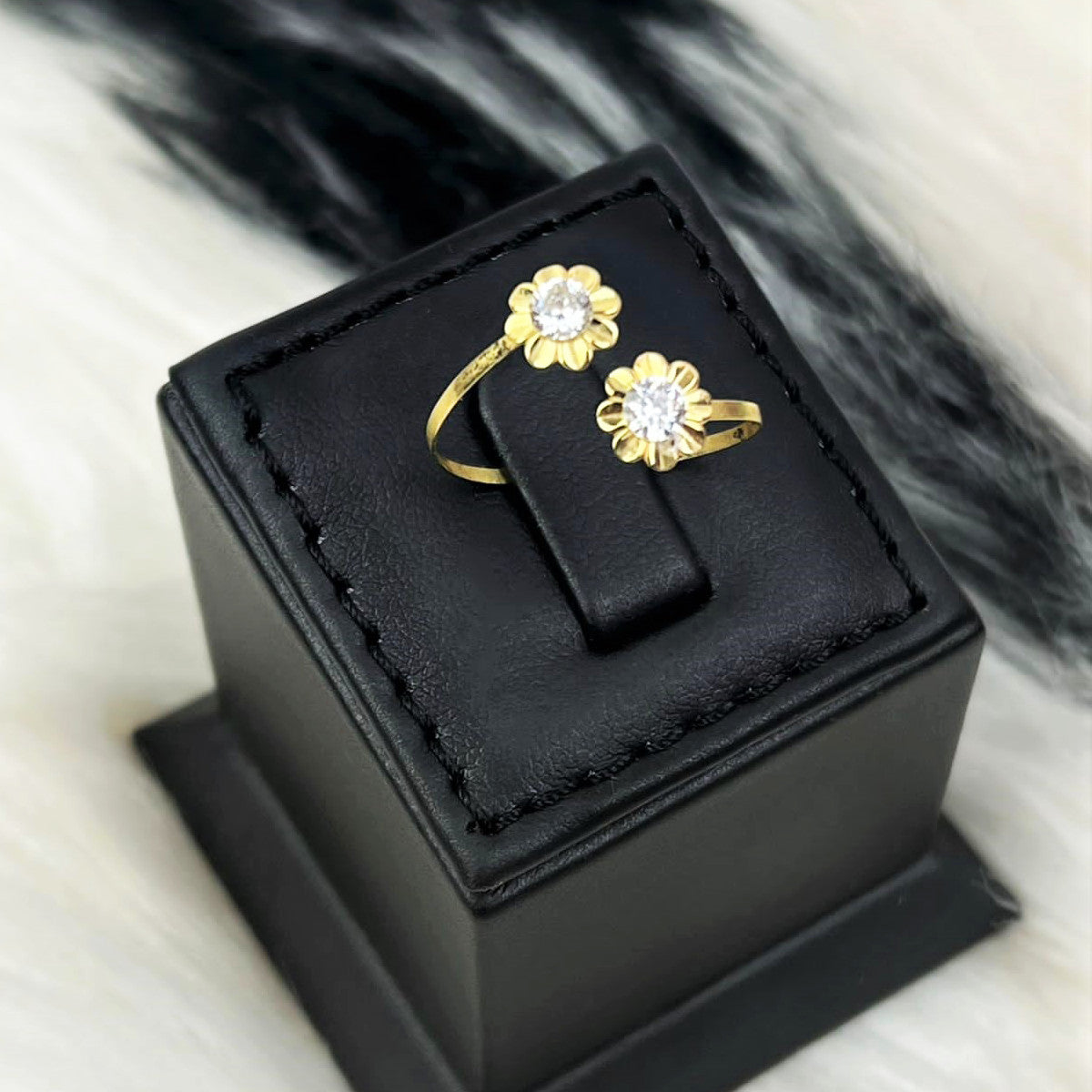 18k Real Saudi Gold 2 Sunflower Flower Ring 098