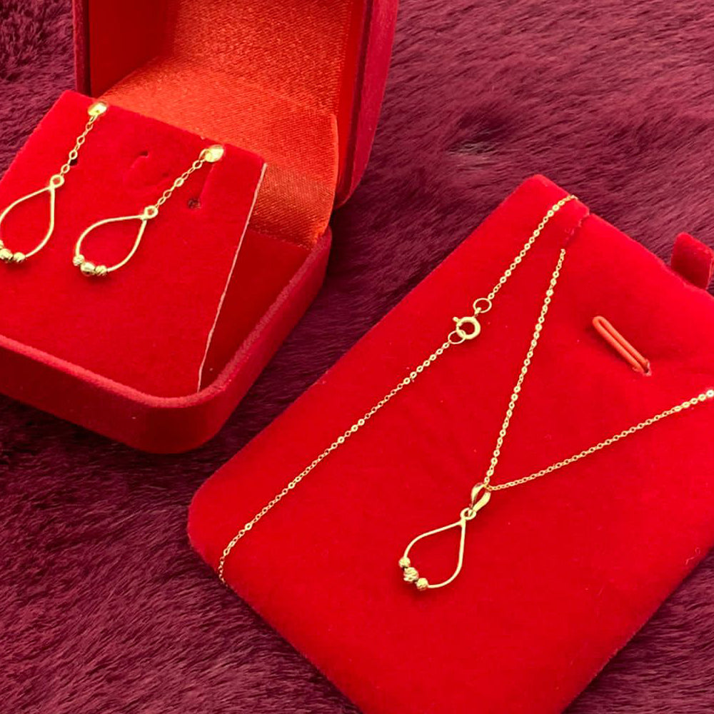 18K Real Saudi Gold 3 Balls Oval Earring and Necklace 118