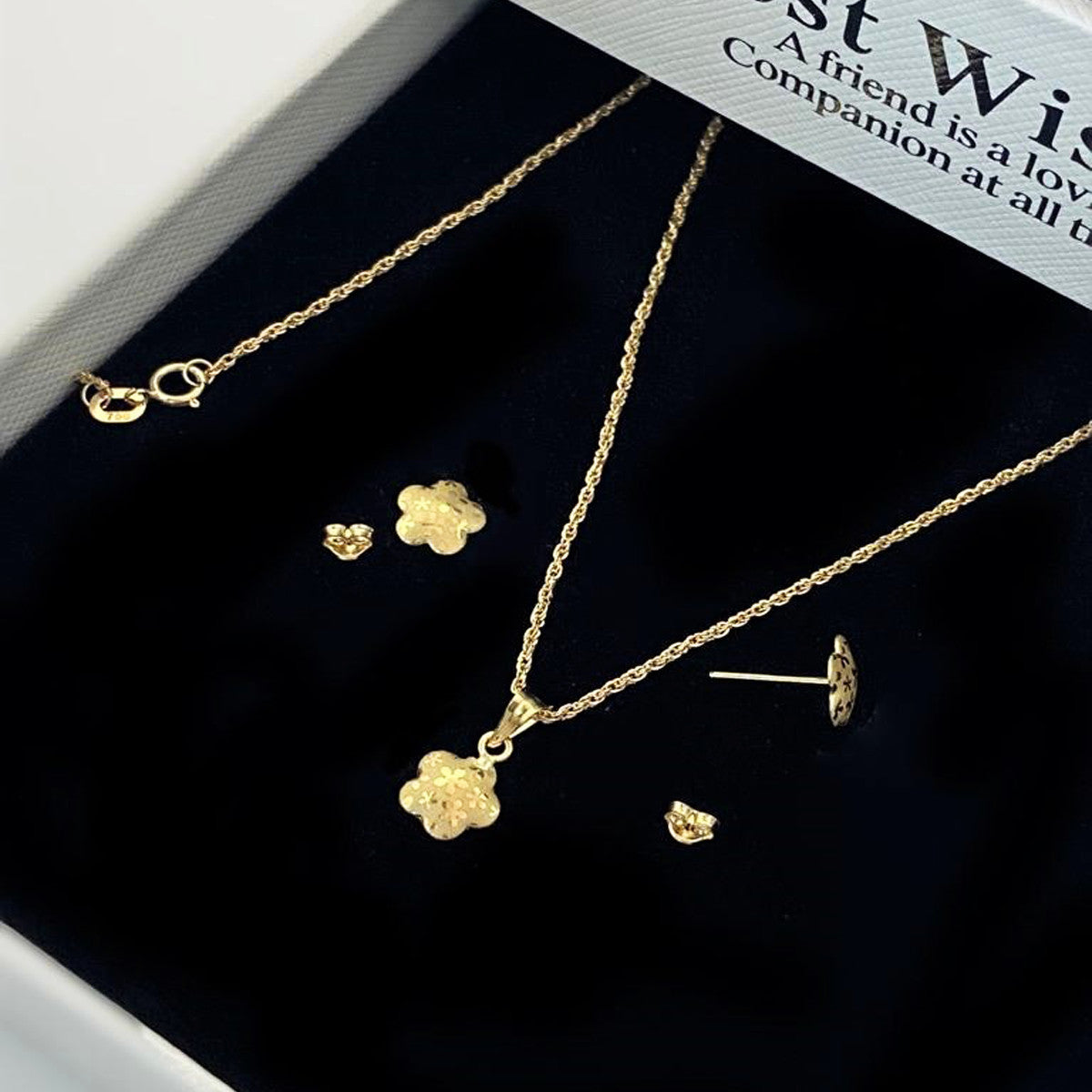 18k Real Saudi Gold Flower Earring And Necklace Set 015