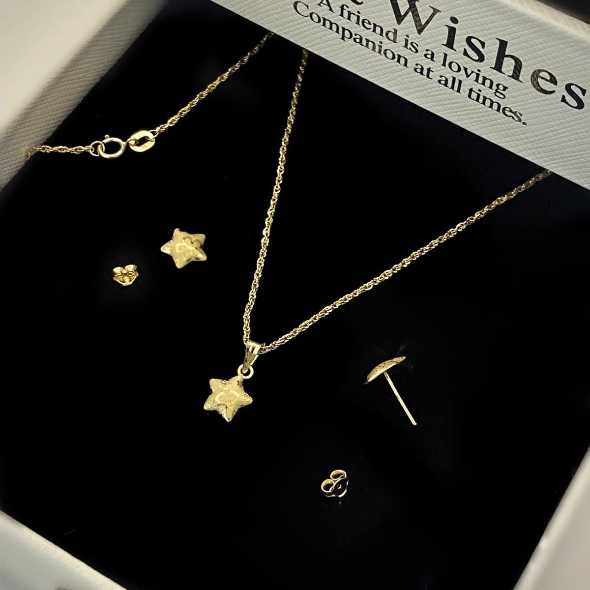 18k Real Saudi Gold Star Earring And Necklace Set 014