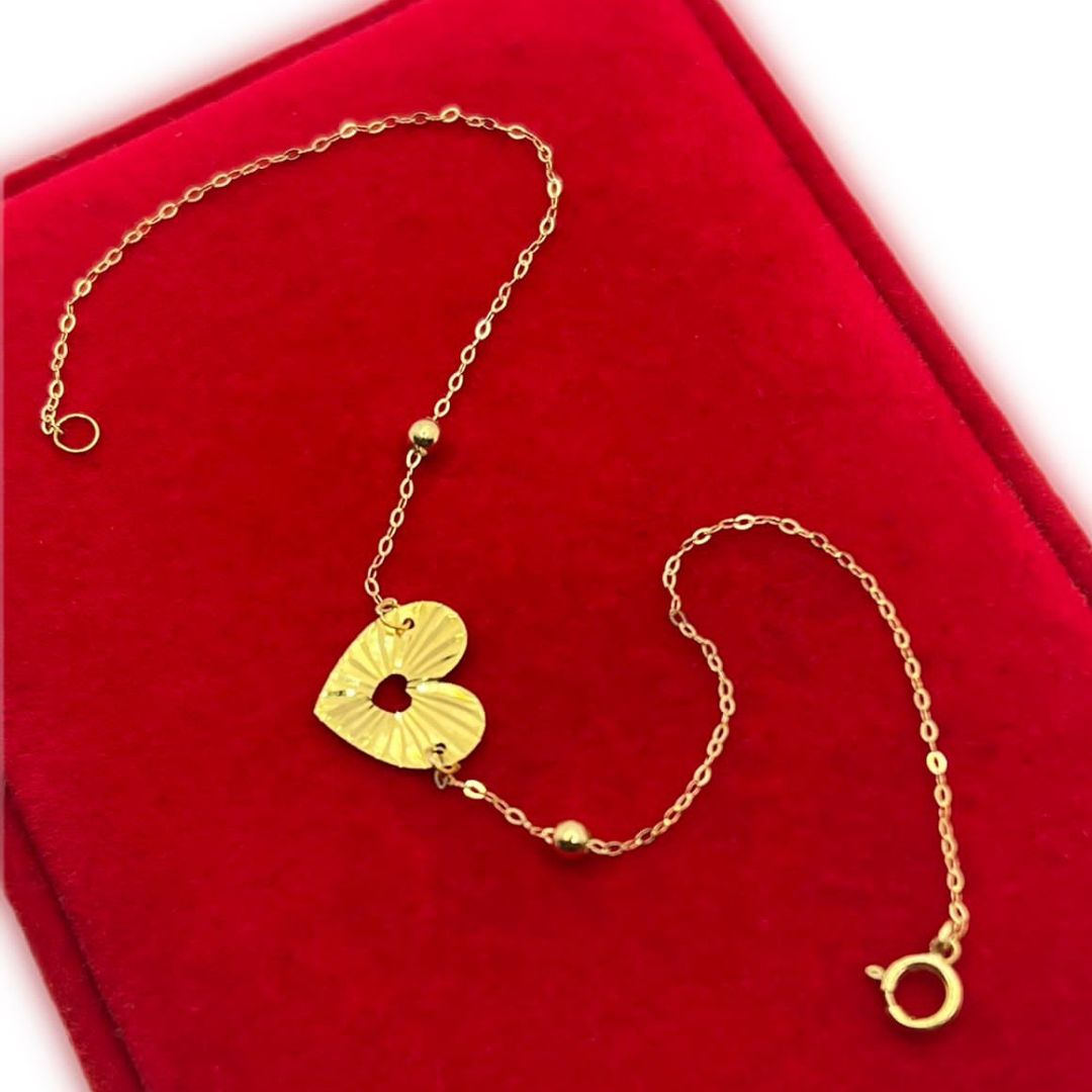 18k Real Saudi Gold Love Heart Bracelet 115