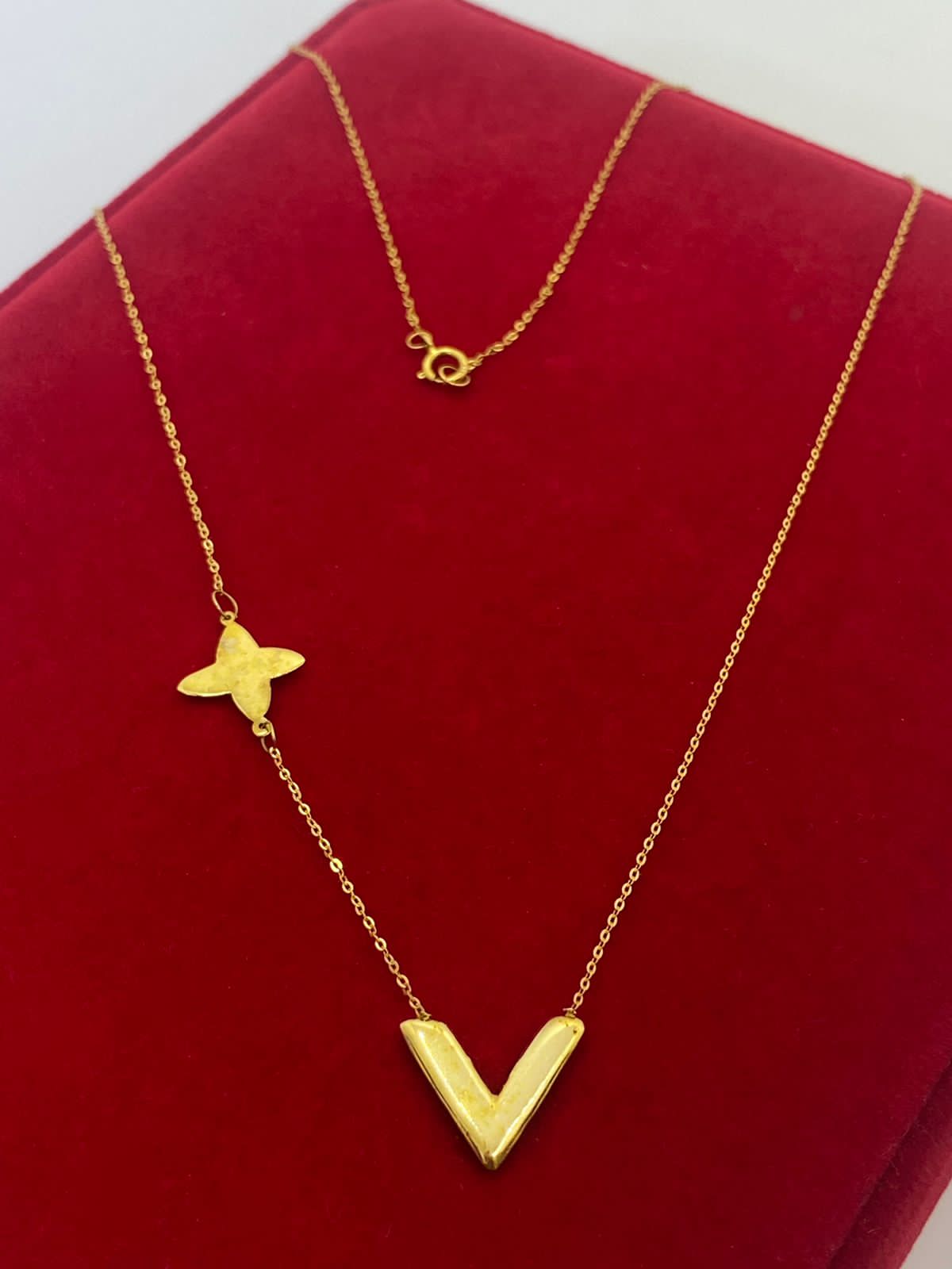 18K Real Saudi Gold Pendant V Necklace 193 ‚Äì A Chic Vibe in Gold Necklace for Women - Embellish Gold