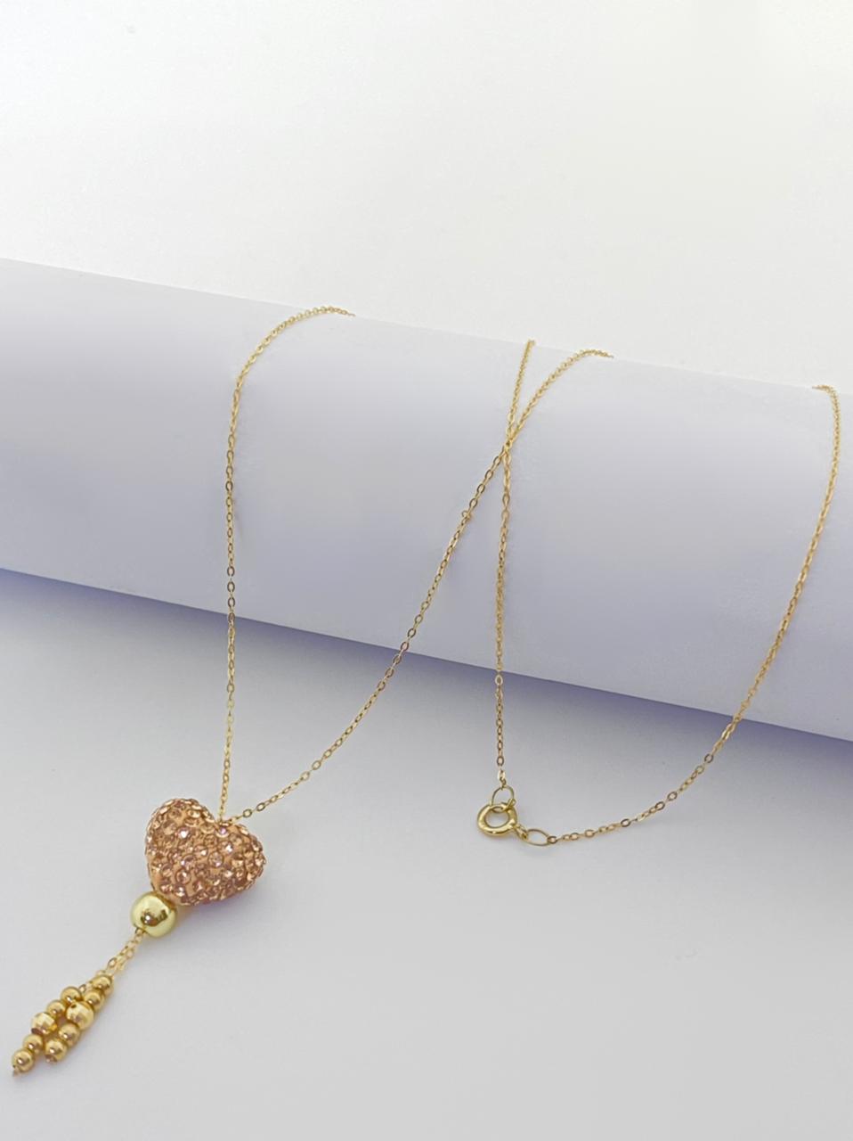 18K Real Saudi Gold Heart With Balls Necklace 202 – A Love Elegance in Gold Necklace for Women - Embellish Gold