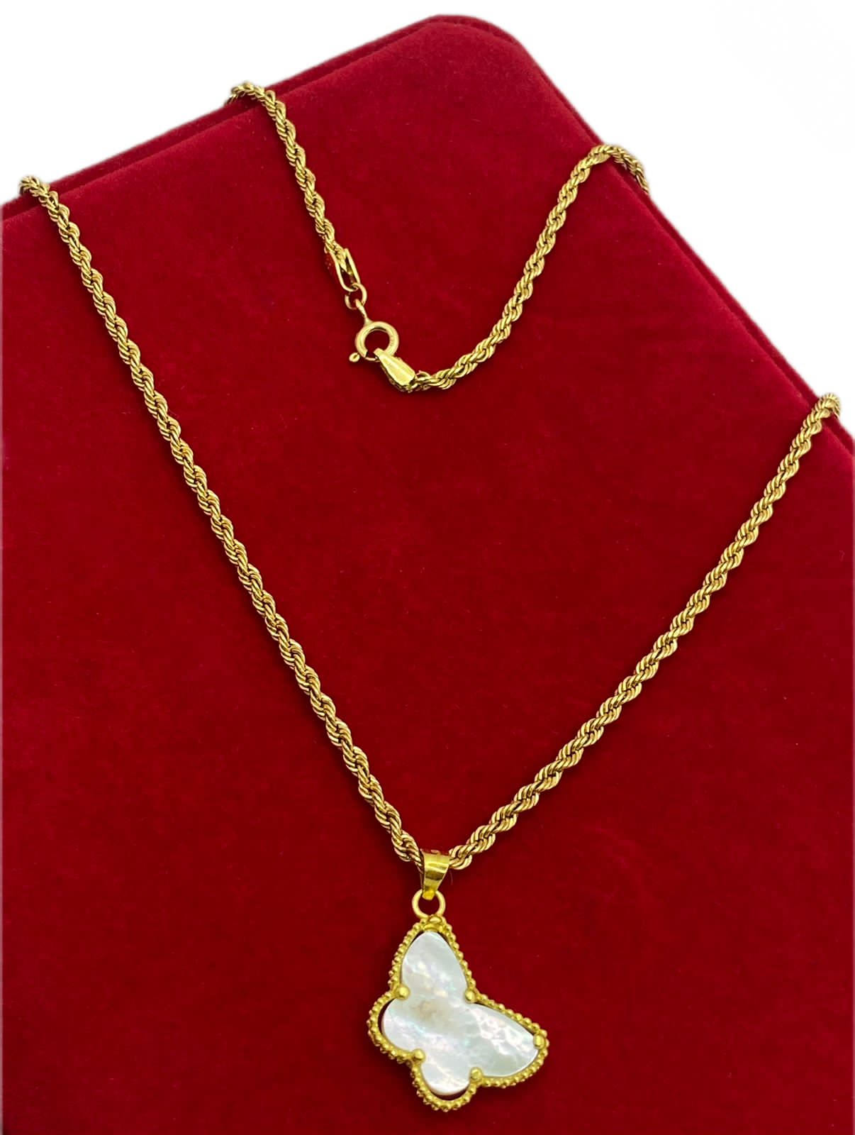 18K Real Saudi Gold Butterfly Rope Chain - 18k Gold Necklace - Embellish Gold