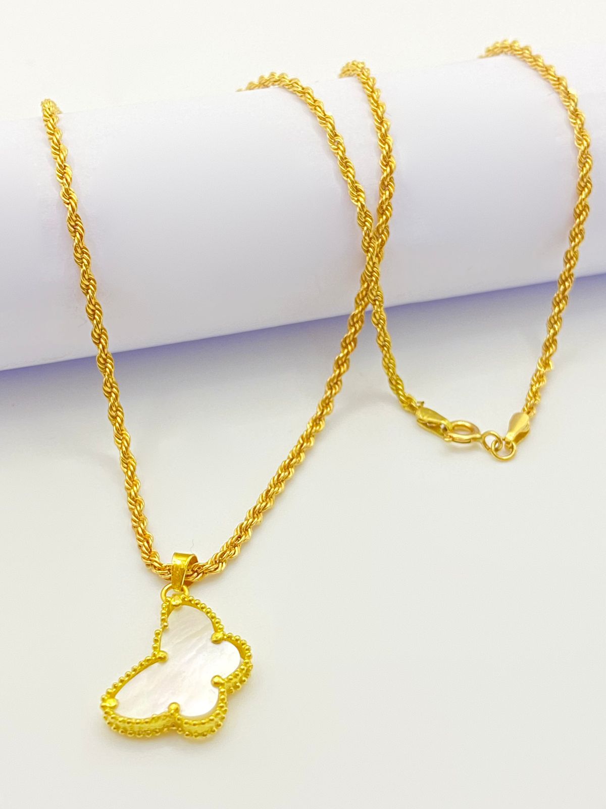 18K Real Saudi Gold Butterfly Rope Chain - 18k Gold Necklace - Embellish Gold