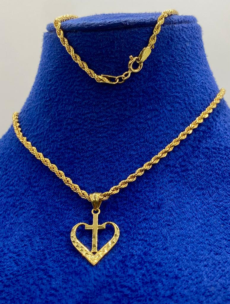 18K Real Saudi Gold Cross Love Rope Chain 209 - Embellish Gold
