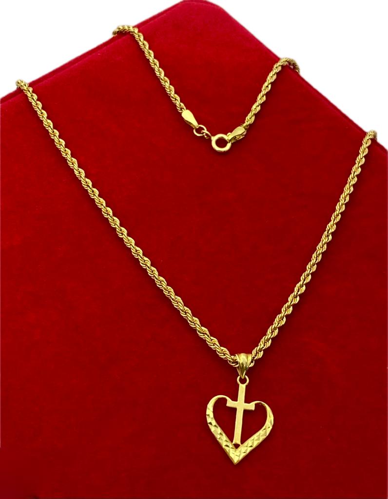 18K Real Saudi Gold Cross Love Rope Chain 209 – Embellish Gold