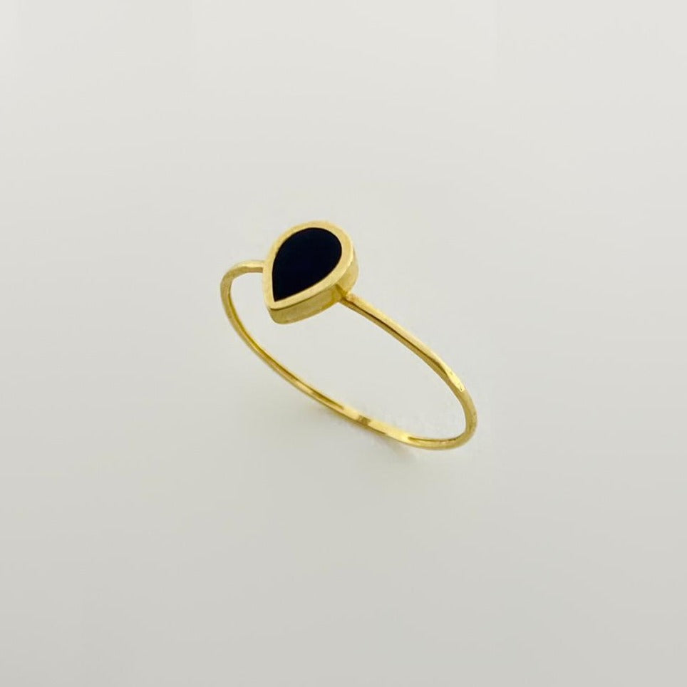 18K Real Saudi Gold Black Drop Ring 137 ‚Äì A Dark Delight in Gold Rings for Women - Embellish Gold