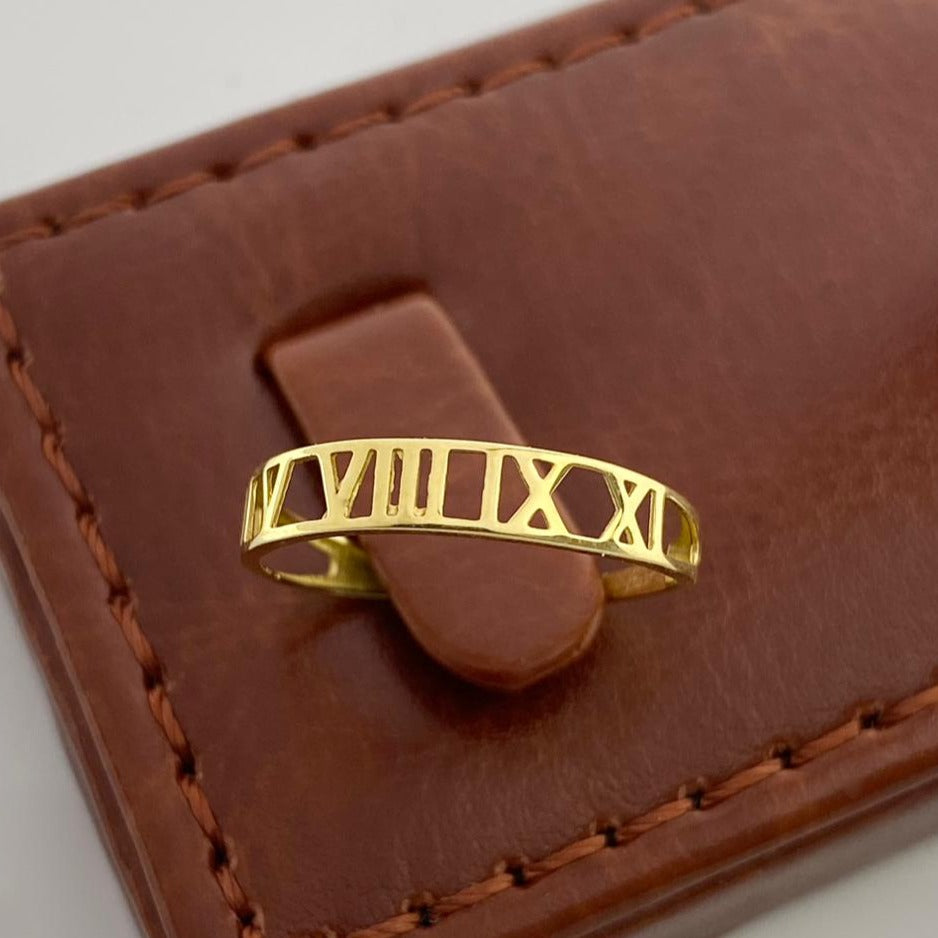 18K Real Saudi Gold Roman Number Ring - Embellish Gold