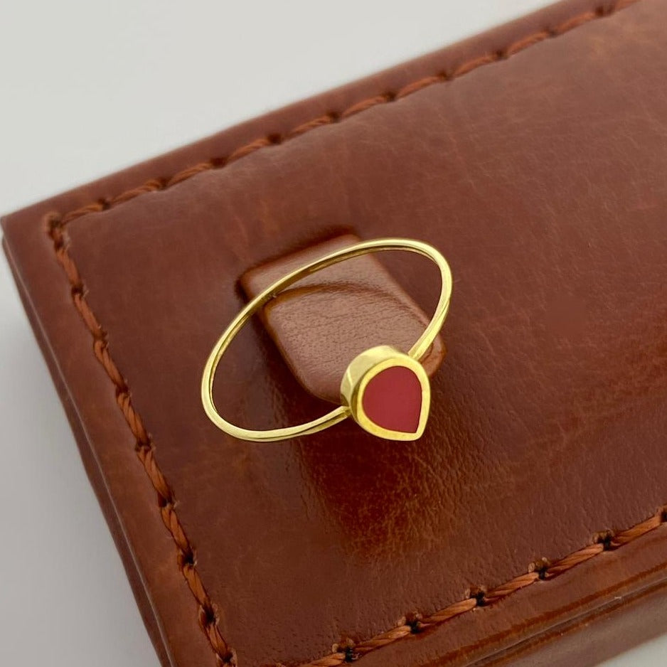 18K Real Saudi Gold Red Drop Ring - Embellish Gold