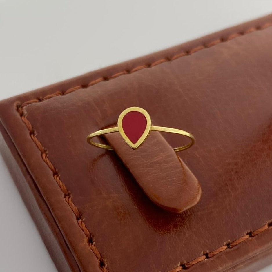 18K Real Saudi Gold Red Drop Ring - Embellish Gold